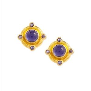 Elizabeth Locke 19k Gold Iolite Stud Earrings